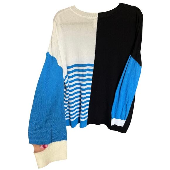 Planet By Lauren G Color Block Striped Sweater Crewneck Blue Black One Size - Picture 5 of 12